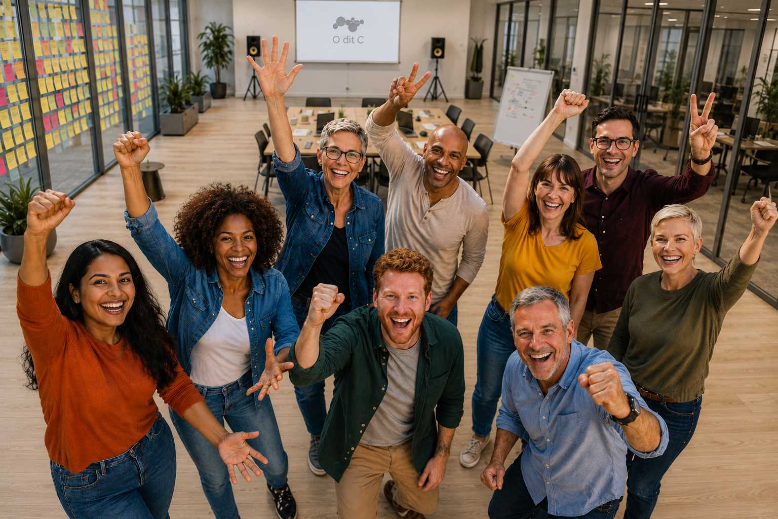Une équipe réunie dans un espace de travail collaboratif
